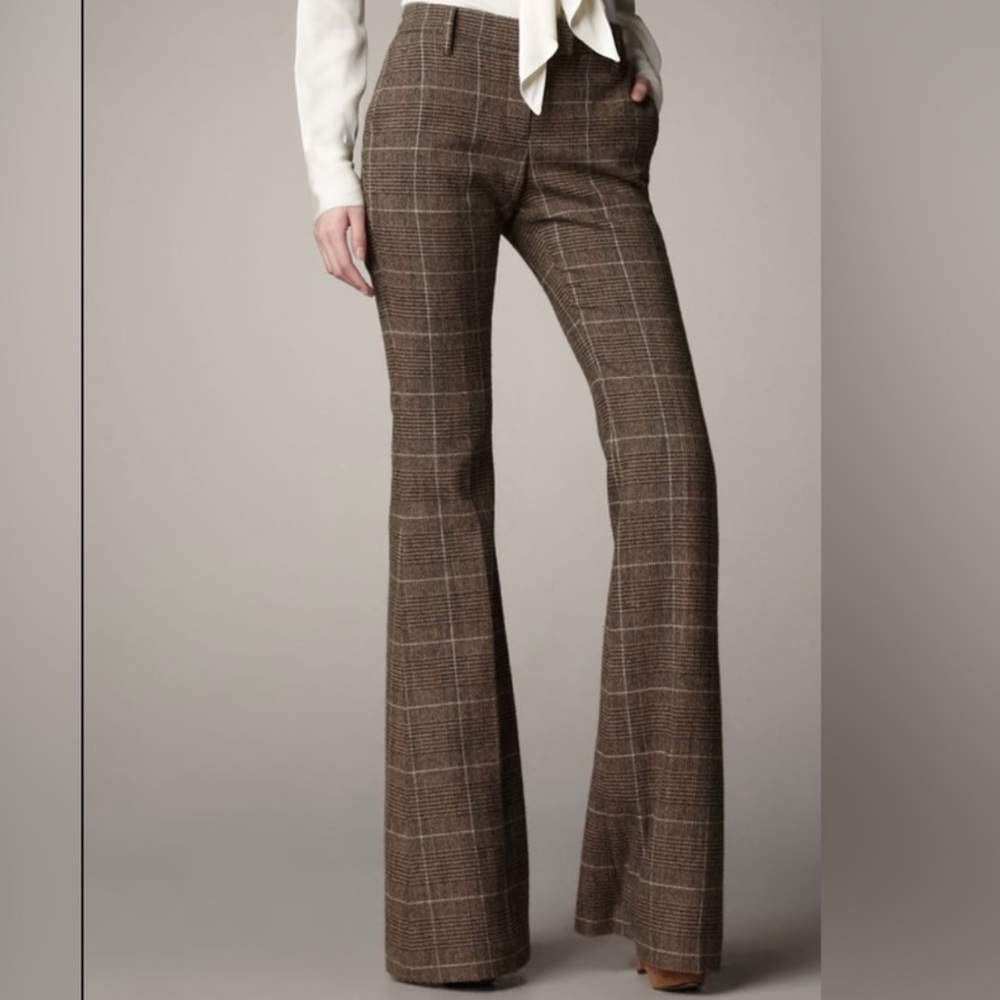 Rachel Zoe Brown Plaid Wool Blend Boot Cut Pants Size 8